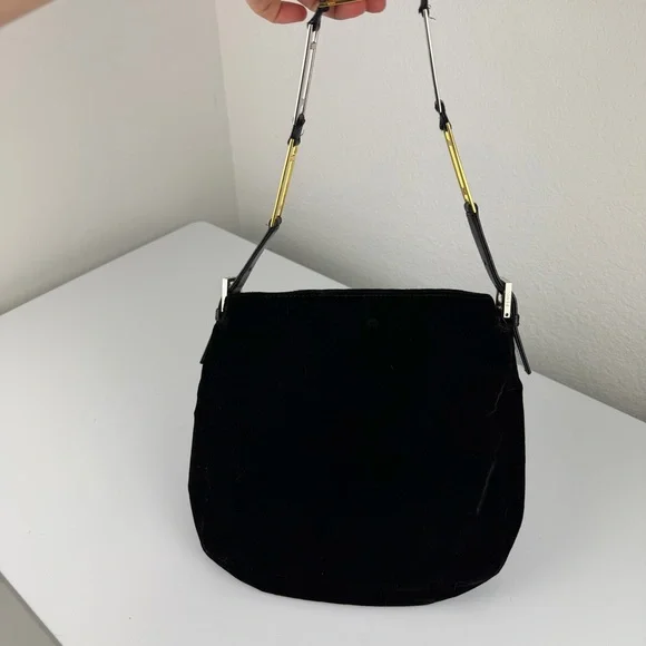 Fendi Vintage Mixed Metal Velvet Shoulder Bag Black Gold Silver - Picture 4 of 14